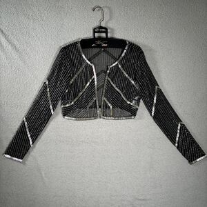 Adrianna Papeell Cropped Jacket‎ Women’s Size M Metal & Beads Sheer Swifty